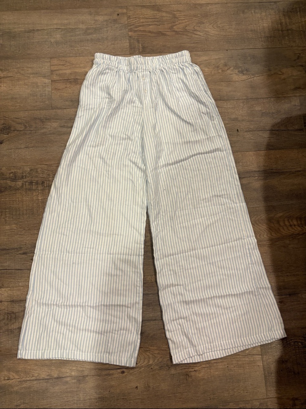Light Blue Pinstripe Wide-Leg Pants